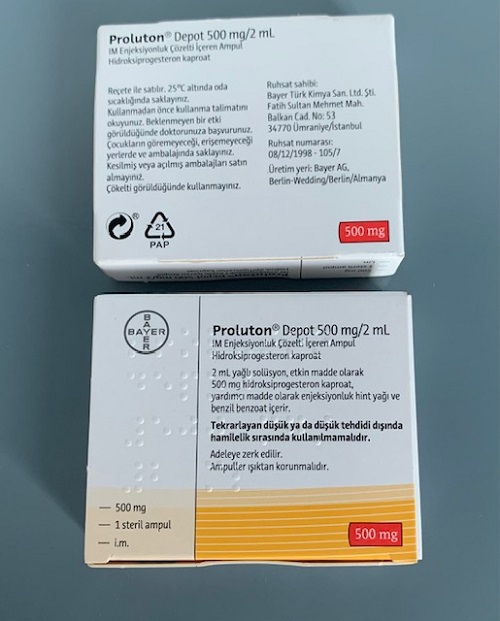 Thuốc dưỡng thai, ngăn ngừa sinh non Proluton Depot 500mg hộp 1 ống